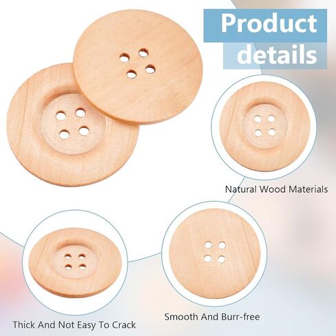 OLYCRAFT 30Pcs Flat Round Wood Buttons 4 Hole Wood Sewing Button 2.4 Inch Large Size Wood Sewing Buttons 4.5mm Hole Handmade Buttons for Sewing Clothing Accessories DIY Crafting Projects Decorations in Saudi Arabia