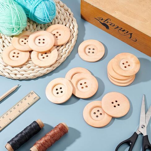 OLYCRAFT 30Pcs Flat Round Wood Buttons 4 Hole Wood Sewing Button 2.4 Inch Large Size Wood Sewing Buttons 4.5mm Hole Handmade Buttons for Sewing Clothing Accessories DIY Crafting Projects Decorations in Saudi Arabia