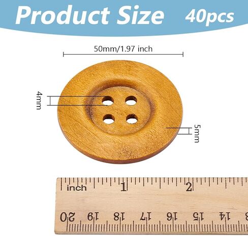 OLYCRAFT 30Pcs Flat Round Wood Buttons 4 Hole Wood Sewing Button 2.4 Inch Large Size Wood Sewing Buttons 4.5mm Hole Handmade Buttons for Sewing Clothing Accessories DIY Crafting Projects Decorations in Saudi Arabia