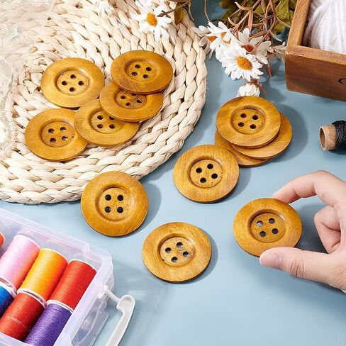 OLYCRAFT 30Pcs Flat Round Wood Buttons 4 Hole Wood Sewing Button 2.4 Inch Large Size Wood Sewing Buttons 4.5mm Hole Handmade Buttons for Sewing Clothing Accessories DIY Crafting Projects Decorations in Saudi Arabia