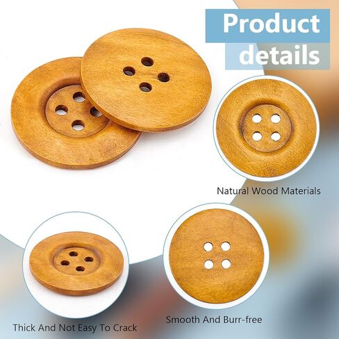 OLYCRAFT 30Pcs Flat Round Wood Buttons 4 Hole Wood Sewing Button 2.4 Inch Large Size Wood Sewing Buttons 4.5mm Hole Handmade Buttons for Sewing Clothing Accessories DIY Crafting Projects Decorations in Saudi Arabia
