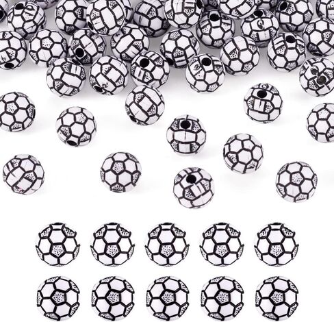 100 قطعة من خرز الأكريليك غير الشفاف بنمط الحرف اليدوية، خرز أكريليك لكرة القدم، خرز كرة القدم، خرز فاصل لقلادة سوار ذاتي الصنع، سلسلة مفاتيح، مجوهرات يدوية، فتحة 2 مم in Kuwait