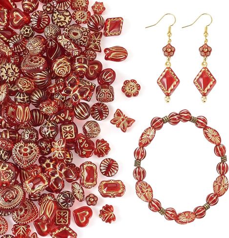 Beadthoven 100G Assorted Vintage Acrylic Beads - Transparent Flower Leaf, Gold Plated Bohemia Aesthetic Imitated Czech Beads for Jewelry Making - Bracelet, Necklace DIY Crafts - Brown in Saudi Arabia
