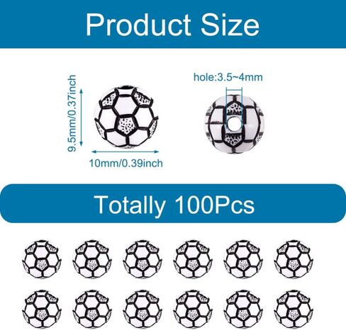100 قطعة من خرز الأكريليك غير الشفاف بنمط الحرف اليدوية، خرز أكريليك لكرة القدم، خرز كرة القدم، خرز فاصل لقلادة سوار ذاتي الصنع، سلسلة مفاتيح، مجوهرات يدوية، فتحة 2 مم in Kuwait