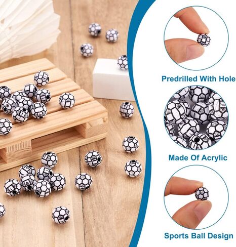 100 قطعة من خرز الأكريليك غير الشفاف بنمط الحرف اليدوية، خرز أكريليك لكرة القدم، خرز كرة القدم، خرز فاصل لقلادة سوار ذاتي الصنع، سلسلة مفاتيح، مجوهرات يدوية، فتحة 2 مم in Kuwait