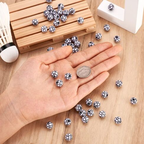 100 قطعة من خرز الأكريليك غير الشفاف بنمط الحرف اليدوية، خرز أكريليك لكرة القدم، خرز كرة القدم، خرز فاصل لقلادة سوار ذاتي الصنع، سلسلة مفاتيح، مجوهرات يدوية، فتحة 2 مم in Kuwait