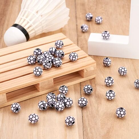 100 قطعة من خرز الأكريليك غير الشفاف بنمط الحرف اليدوية، خرز أكريليك لكرة القدم، خرز كرة القدم، خرز فاصل لقلادة سوار ذاتي الصنع، سلسلة مفاتيح، مجوهرات يدوية، فتحة 2 مم in Kuwait