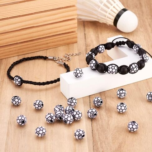 100 قطعة من خرز الأكريليك غير الشفاف بنمط الحرف اليدوية، خرز أكريليك لكرة القدم، خرز كرة القدم، خرز فاصل لقلادة سوار ذاتي الصنع، سلسلة مفاتيح، مجوهرات يدوية، فتحة 2 مم in Kuwait