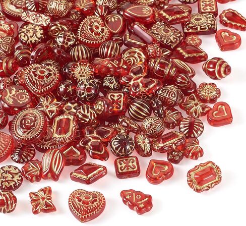 Beadthoven 100G Assorted Vintage Acrylic Beads - Transparent Flower Leaf, Gold Plated Bohemia Aesthetic Imitated Czech Beads for Jewelry Making - Bracelet, Necklace DIY Crafts - Brown in Saudi Arabia