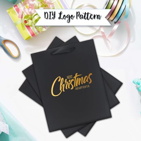 QIELSER 12 Pack Black Gift Bags with Ribbon Handles, Kraft Paper Gift Bags with Tissue Paper 3 Different Sizes in 8.5", 10" and 13" for Party Favor, Wedding, Retail, Business, Graduations in Saudi Arabia