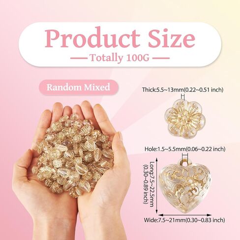 Beadthoven 100G متنوعة خمر الاكريليك الخرز شفافة زهرة ورقة الاكريليك الخرز الذهب تصفيح بوهيميا الخرز الجمالي تقليد الخرز التشيكي لصنع المجوهرات سوار قلادة DIY الحرف الأحمر in Saudi Arabia