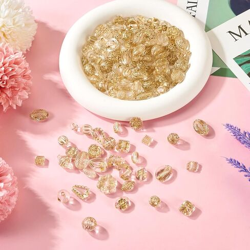Beadthoven 100G متنوعة خمر الاكريليك الخرز شفافة زهرة ورقة الاكريليك الخرز الذهب تصفيح بوهيميا الخرز الجمالي تقليد الخرز التشيكي لصنع المجوهرات سوار قلادة DIY الحرف الأحمر in Saudi Arabia