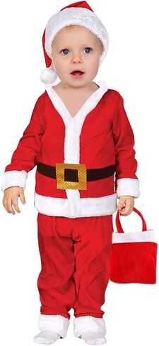 Kaku Fancy Dresses Santa Claus Christmas Costume for Kids with White Beard, Cap, Belt and Bag, Velvet Santa Xmas Dress in Saudi Arabia