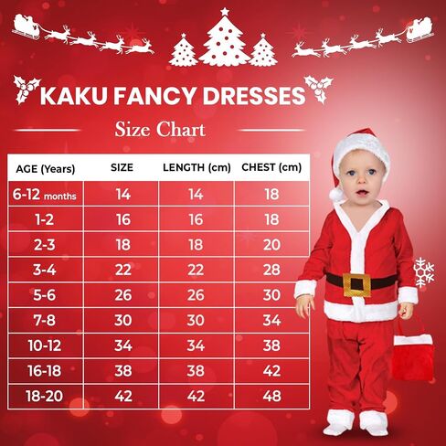 Kaku Fancy Dresses Santa Claus Christmas Costume for Kids with White Beard, Cap, Belt and Bag, Velvet Santa Xmas Dress in Saudi Arabia