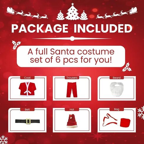 Kaku Fancy Dresses Santa Claus Christmas Costume for Kids with White Beard, Cap, Belt and Bag, Velvet Santa Xmas Dress in Saudi Arabia