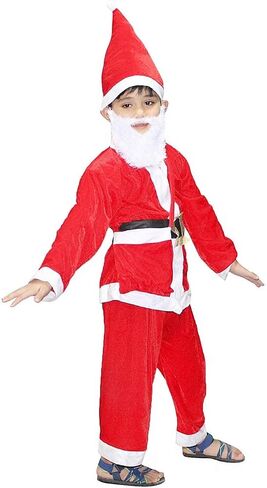 Kaku Fancy Dresses Santa Claus Christmas Costume for Kids with White Beard, Cap, Belt and Bag, Velvet Santa Xmas Dress in Saudi Arabia