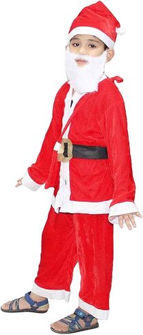 Kaku Fancy Dresses Santa Claus Christmas Costume for Kids with White Beard, Cap, Belt and Bag, Velvet Santa Xmas Dress in Saudi Arabia