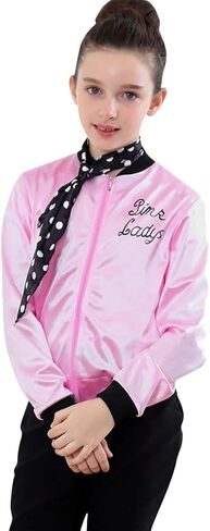 Child Girls Pink Satin Ladys Jacket 50S Pink Satin Jacket Halloween Costumes Little Girls' Coat Size 6-14 in Saudi Arabia