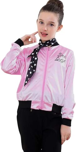 Child Girls Pink Satin Ladys Jacket 50S Pink Satin Jacket Halloween Costumes Little Girls' Coat Size 6-14 in Saudi Arabia