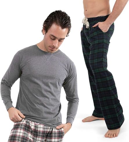 Bottoms Out Men's Pajama Set, Long Sleeve Cotton Top and Flannel Comfy Pants, Cozy in Kuwait