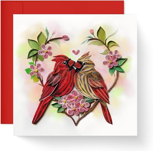 Cardinal Couple Birds Card, Christmas Card, Merry Xmas Religious Greeting Card, Artful Quilling Quilled Card for Holiday, New Year, Mom, Dad, Grandma, Friend, Boss (Cardinal) in Saudi Arabia