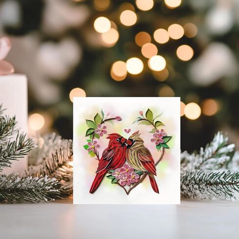 Cardinal Couple Birds Card, Christmas Card, Merry Xmas Religious Greeting Card, Artful Quilling Quilled Card for Holiday, New Year, Mom, Dad, Grandma, Friend, Boss (Cardinal) in Saudi Arabia