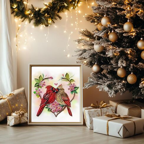 Cardinal Couple Birds Card, Christmas Card, Merry Xmas Religious Greeting Card, Artful Quilling Quilled Card for Holiday, New Year, Mom, Dad, Grandma, Friend, Boss (Cardinal) in Saudi Arabia