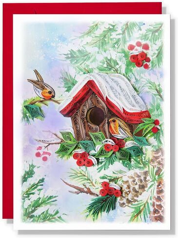 Cardinal Couple Birds Card, Christmas Card, Merry Xmas Religious Greeting Card, Artful Quilling Quilled Card for Holiday, New Year, Mom, Dad, Grandma, Friend, Boss (Cardinal) in Saudi Arabia