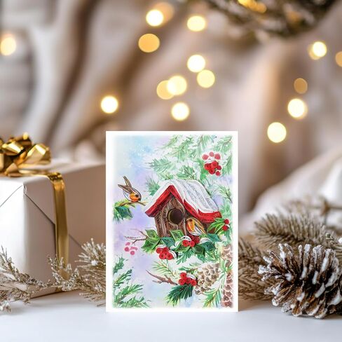 Cardinal Couple Birds Card, Christmas Card, Merry Xmas Religious Greeting Card, Artful Quilling Quilled Card for Holiday, New Year, Mom, Dad, Grandma, Friend, Boss (Cardinal) in Saudi Arabia