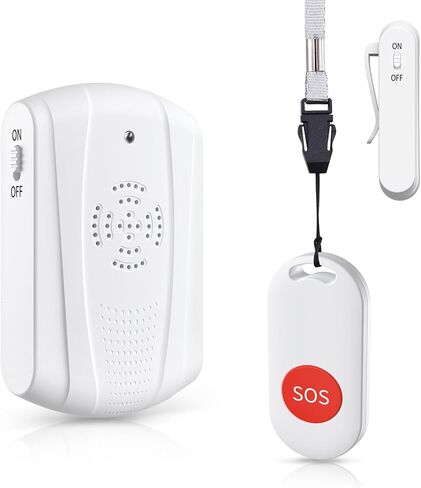 AMIR Caregiver Pager نظام زر الاتصال اللاسلكي، نظام تنبيه الممرضات جرس الاتصال للمنزل/كبار السن/المريض في حالات الطوارئ الاهتزاز النداء وزر الطوارئ (1 جهاز استقبال + 1 زر) in Kuwait