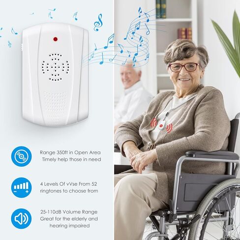 AMIR Caregiver Pager نظام زر الاتصال اللاسلكي، نظام تنبيه الممرضات جرس الاتصال للمنزل/كبار السن/المريض في حالات الطوارئ الاهتزاز النداء وزر الطوارئ (1 جهاز استقبال + 1 زر) in Kuwait