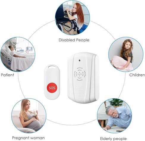 AMIR Caregiver Pager نظام زر الاتصال اللاسلكي، نظام تنبيه الممرضات جرس الاتصال للمنزل/كبار السن/المريض في حالات الطوارئ الاهتزاز النداء وزر الطوارئ (1 جهاز استقبال + 1 زر) in Kuwait