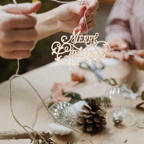 housoutil 20pcs عيد ميلاد سعيد القواطع الخشبية، رسائل عيد الميلاد الخشبية، قطع الخشب غير المكتملة حرف عيد الميلاد الحرف علامة الديكور لغرفة نوم المزرعة غرفة المعيشة DIY سكرابوكينغ in Kuwait