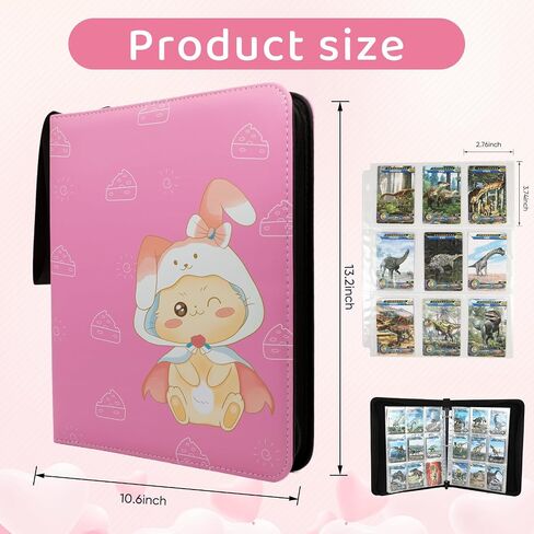 9 Pocket Card Binder - Premium Zip Trading Card Binder - 900 Double Sided Pocket PU Collection Binder - Gift for Girls (Pink Kitten 9-Pocket) in Saudi Arabia