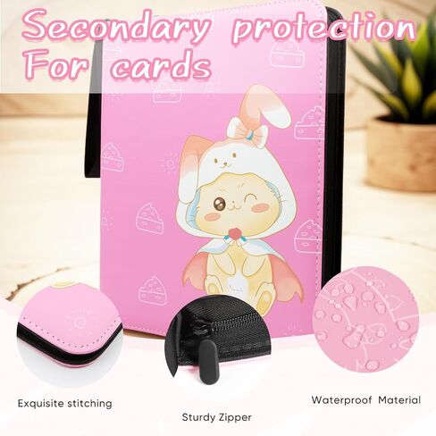 9 Pocket Card Binder - Premium Zip Trading Card Binder - 900 Double Sided Pocket PU Collection Binder - Gift for Girls (Pink Kitten 9-Pocket) in Saudi Arabia