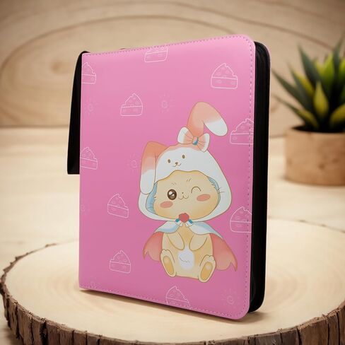 9 Pocket Card Binder - Premium Zip Trading Card Binder - 900 Double Sided Pocket PU Collection Binder - Gift for Girls (Pink Kitten 9-Pocket) in Saudi Arabia