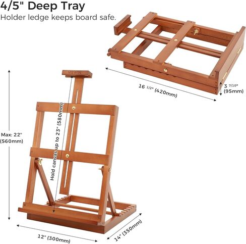 VISWIN Heavy-Duty H-Frame Tabletop Wooden Easel, Hold Canvas up to 23", Adjustable Beech Wood Artist Desktop Easel for Painting Canvas, Adults, Beginners in Kuwait