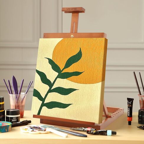 VISWIN Heavy-Duty H-Frame Tabletop Wooden Easel, Hold Canvas up to 23", Adjustable Beech Wood Artist Desktop Easel for Painting Canvas, Adults, Beginners in Kuwait