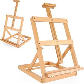 VISWIN Heavy-Duty H-Frame Tabletop Wooden Easel, Hold Canvas up to 23", Adjustable Beech Wood Artist Desktop Easel for Painting Canvas, Adults, Beginners