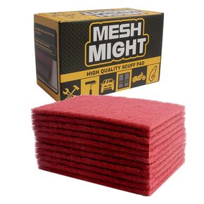 6" x 9" Non-Woven Scuff Pads, Scouring Pad, Box of 12: 6 Fine Grade Maroon Color, 6 Extra Fine Grade Grey Color; Aluminum Oxide Abrasive, Extra Durable and Thick, for Perfect Surface Finish