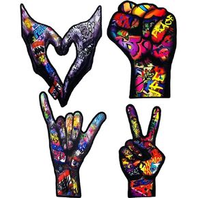 4Pcs Latest Version Multifunctional Patch(not Embroidered Patch), Self-Adhesive Street Graffiti Art Rock Gestures Patch Applique for Clothes, Bags, etc, DIY Accessories