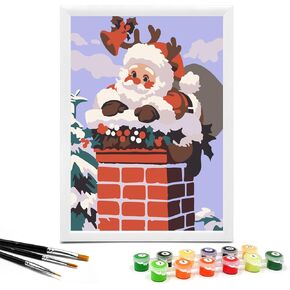 Nariolar Paint by Numbers for Kids Ages 4-8 with 7X9.5 inch Pre-Printed Cardboard,12 Acrylic Paint Pots and 3 Painting Brushes, Craft Gift Room Decor for Children,(Santa Claus)