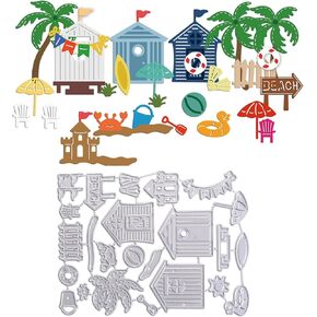 GLOBLELAND Seaside Resort Cutting Dies Beach Coconut Tree Crab Sandcastle Surfboard Summer Die Cuts for DIY Scrapbooking Festival Greeting Cards Making Paper Cutting 3.66 x 4.88 Inch