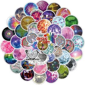53Pcs Disco Ball Stickers Pack, Cool Aesthetic Trendy Vinyl Waterproof Sticker Decals for Water Bottle,Laptop,Phone,Scrapbooking,Journaling Gifts for Adults Teens Kids for Party Supply Favor Decor