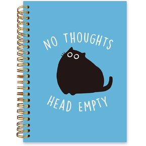 Funny Black Cat Notebook,No Thoughts Head Empty Lined Spiral Notebook Hardcover,College Ruled Notebook,Office School Journal Notebook for Work,5.5x8.3 Inch,Gifts for Women Teacher Student