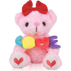 Pink Teddy Bear Stuffed Animal for Girlfriend Kids Her Women Wife, Valentines Teddy Bear With Heart - 8 Inch Cute Pink Plush Bear Gifts for Birthday Anniversary Valentine's Day Stuffed Animals