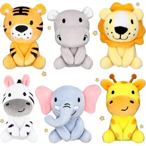 6 Pcs Mini Stuffed Forest Animals Jungle Bulk Plush Animal Toys 4 Inch Cute Plush Elephant Lion Giraffe for Baby Shower Christmas Birthday Gift Stuffer Animal Themed Party Decoration