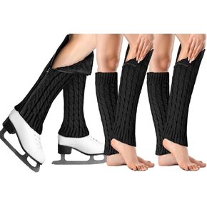 3 Pair Ice Skating Leg Warmers for Women Figure Skating Leg Warmers with Zipper Knit Fleece Lined Leg Warmer