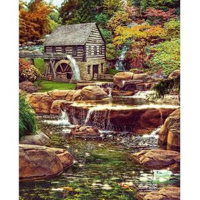 مجموعات الرسم الرقمي للبالغين والأطفال لوحة الشلال وكوخ الغابة بالأرقام، مجموعة من مجموعة الطلاء الزيتي بألوان متنوعة وإكسسوارات الفرشاة مقاس 16 × 20 بوصة، قماش جيد لديكور المنزل in Kuwait