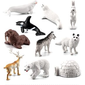 10PCS Realistic Polar Animals Figurines Toy Mini Arctic Animals Toys Set 1-2 Inch Plastic Arctic Tundra Deer Toy Animal Small White Bear Arctic Fox Kids Diorama Birthday Gift